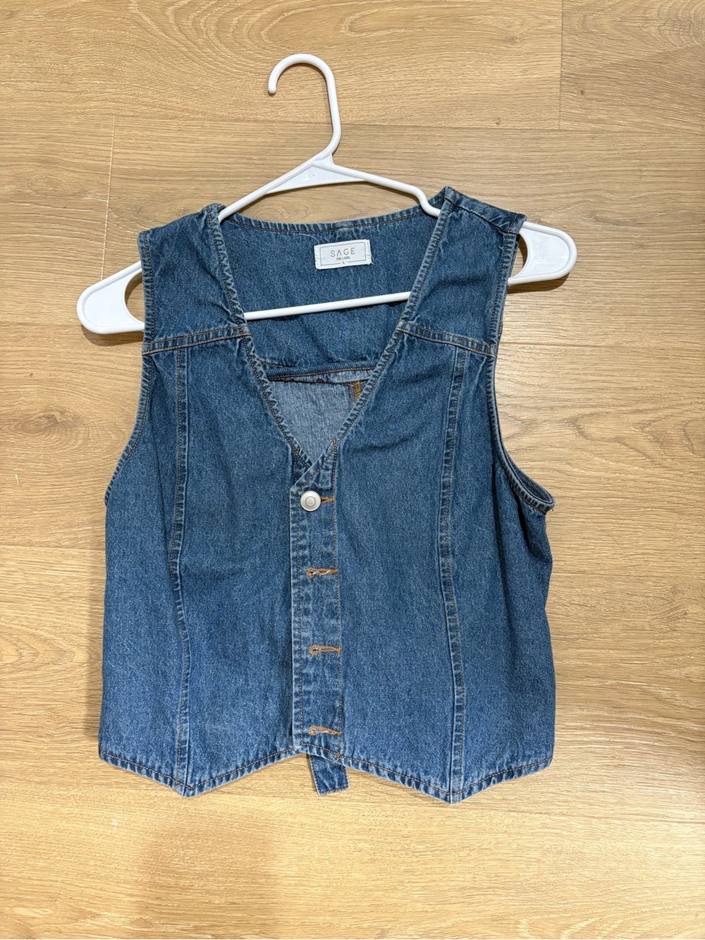 Sage Blue Denim Button-Front Tank Vest